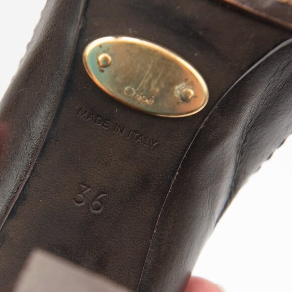 Chloe Leather Pumps Block Heel Shoes Made In Italy Brown Size 36 - Picture 7 of 10